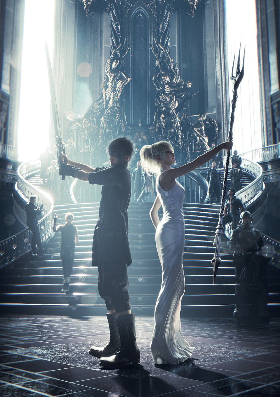 Cloud and Lunafreya Face Off in Final Fantasy XV Cinematic Scene HD phone wallpaper