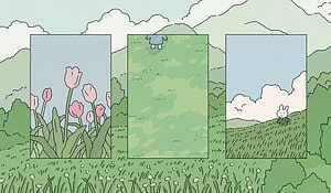 Miffy and Friends in a Pastoral Landscape with Tulips and Rolling Hills HD wallpaper