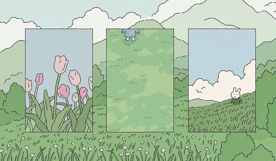 Miffy and Friends in a Pastoral Landscape with Tulips and Rolling Hills HD wallpaper