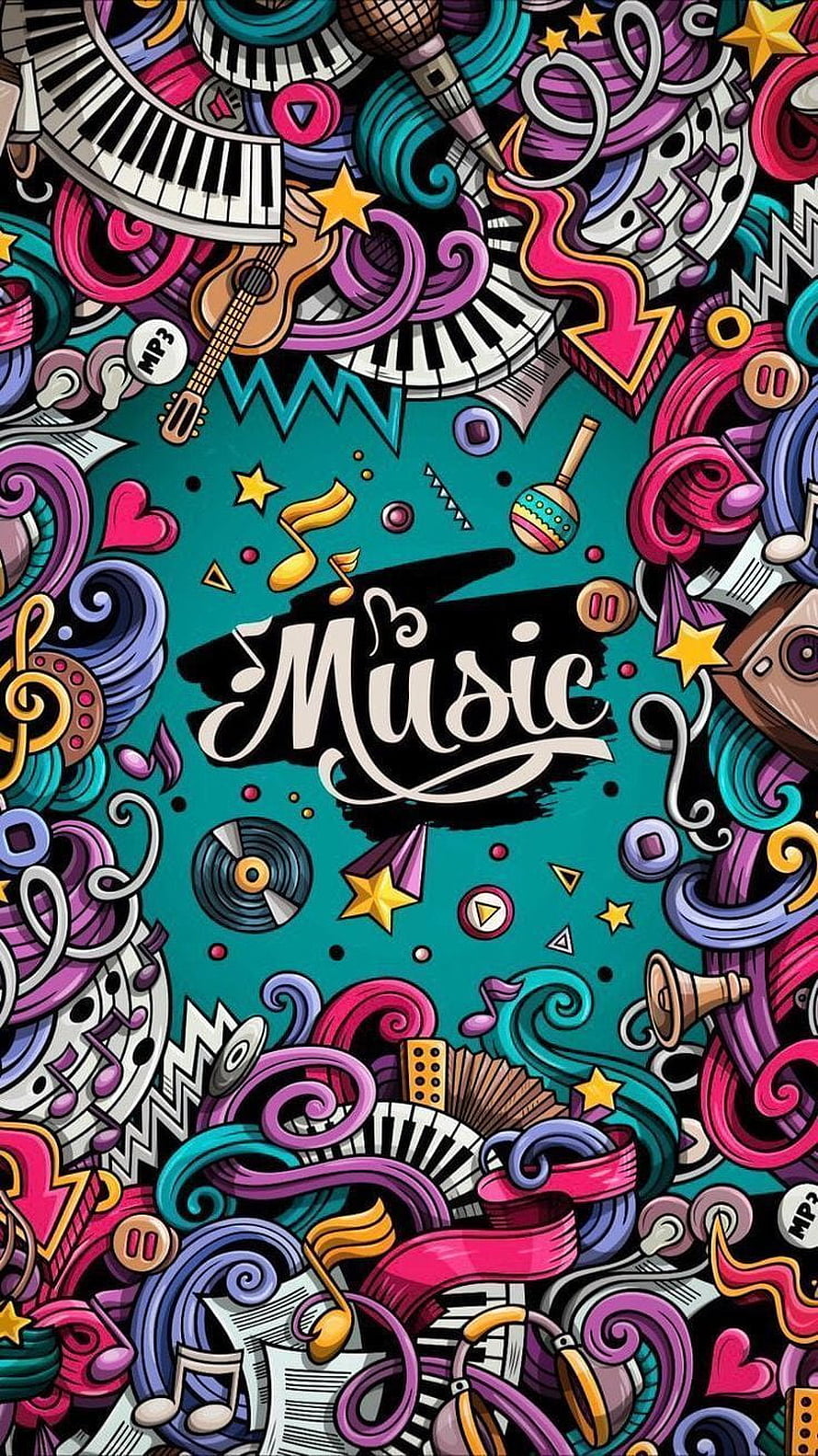 Colorful Music Theme Doodle Art With Instruments And Notes HD phone wallpaper
