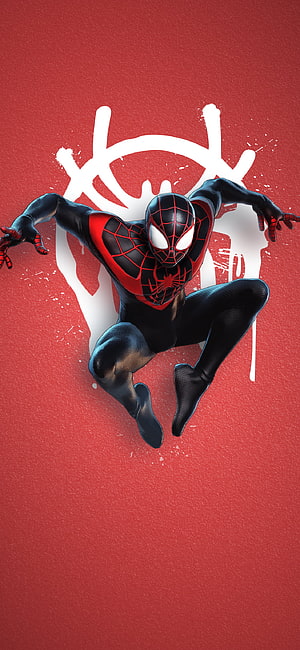 Miles Morales Spider-Man in Black and Red Suit Leaping Against Red Background, Playstation 5 - Spiderman Miles Morales. Marvel spiderman art, Miles morales spiderman, Spiderman comic HD phone wallpaper