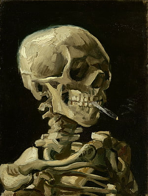 Van Gogh Skull of a Skeleton with Burning Cigarette Oil Painting HD phone wallpaper