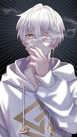 White-Haired Anime Boy in White Hoodie Smoking Cigarette HD phone wallpaper