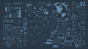 Big Data and Cloud Computing Conceptual Infographic with Global Network Connections HD wallpaper