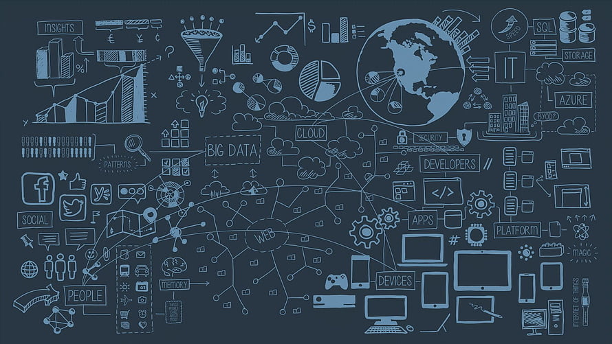 Big Data and Cloud Computing Conceptual Infographic with Global Network Connections HD wallpaper