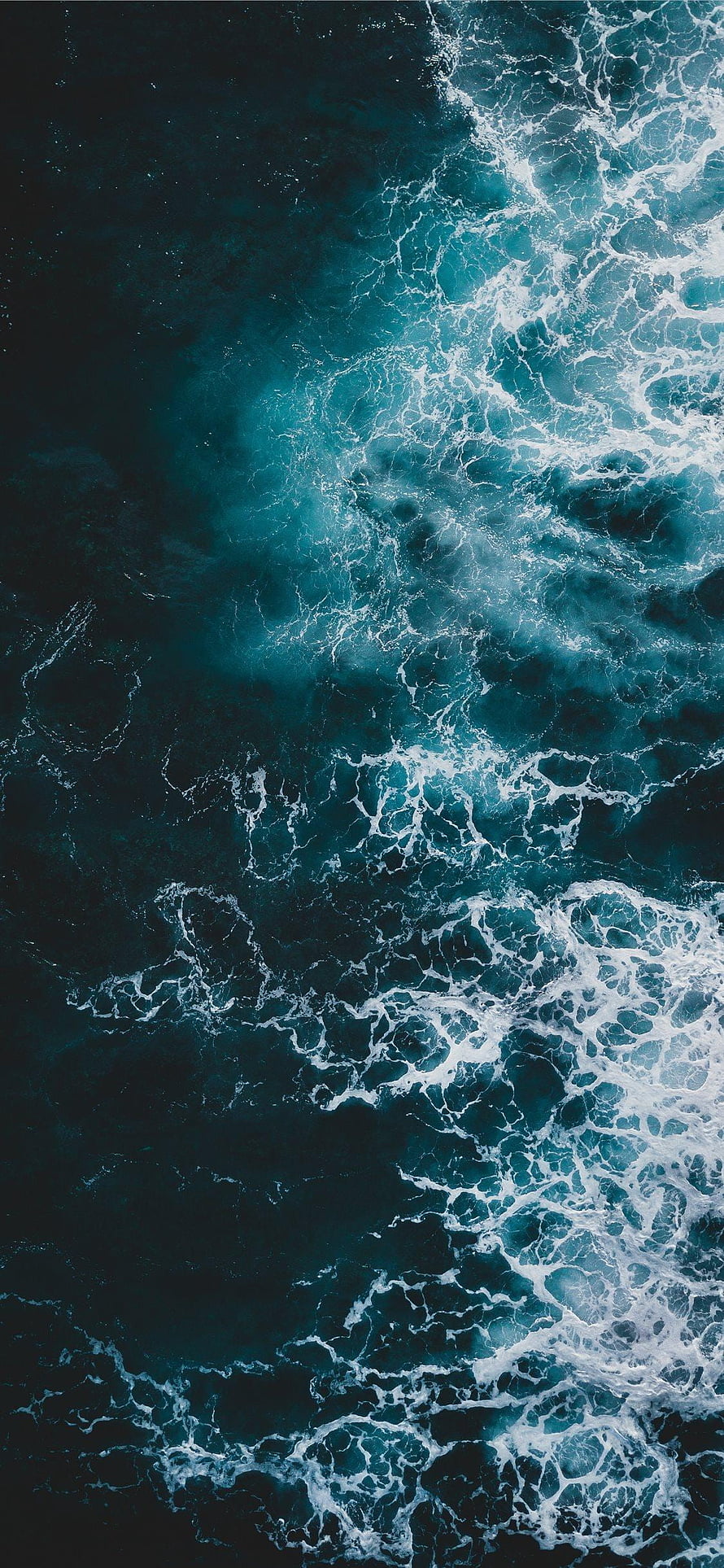 Aerial View of Dark Ocean Waves with White Foam and Turquoise Water HD phone wallpaper