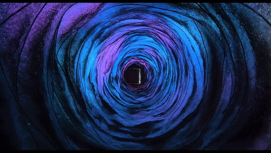 Abstract Blue And Purple Swirling Tunnel With Glitter Texture And Dark Center HD wallpaper