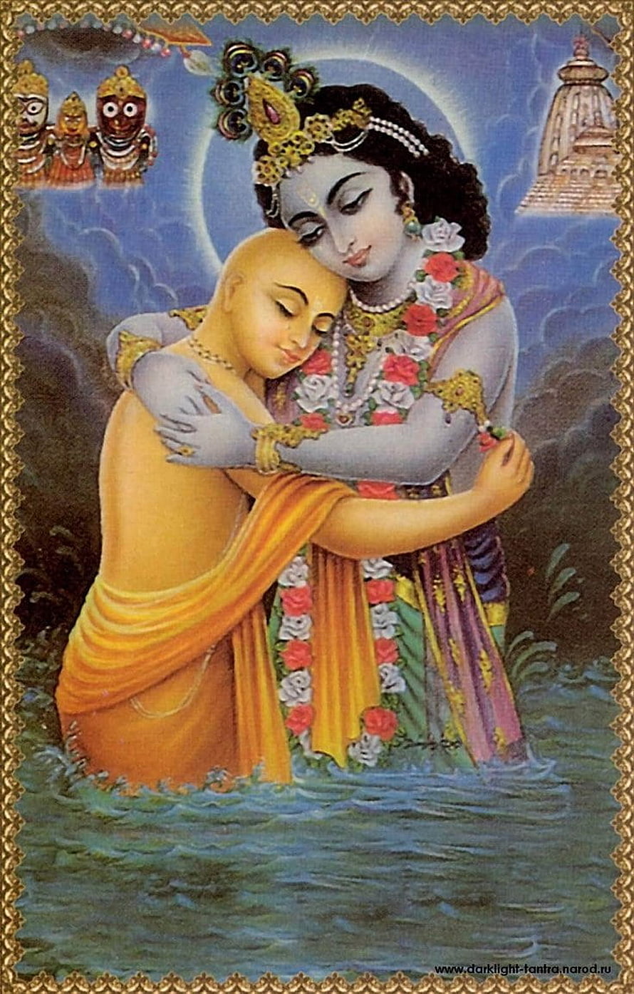 Krishna and Sudama Embracing in Water Traditional Indian Devotional Painting HD phone wallpaper