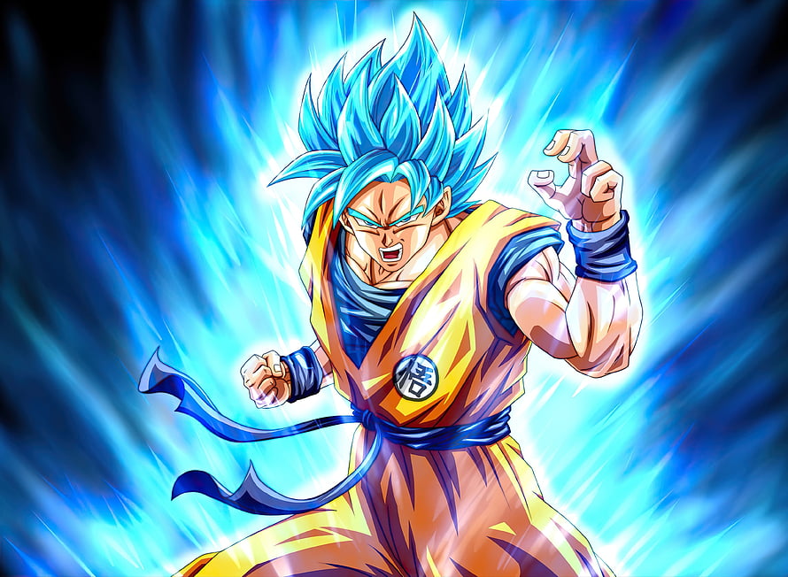 Son Goku Super Saiyan Blue in Dragon Ball Z with Intense Blue Aura and Fighting Stance HD wallpaper