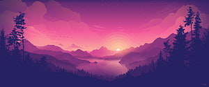 Purple Mountain Lake Sunset Digital Art Wallpaper HD wallpaper