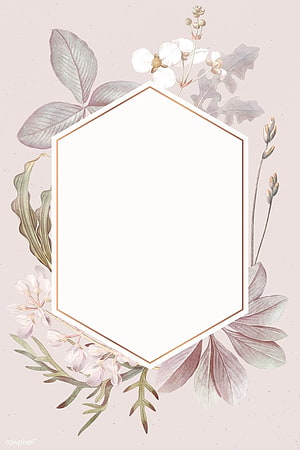 Elegant Watercolor Floral Hexagonal Frame with Botanical Leaves and Soft Pastel Blooms HD phone wallpaper