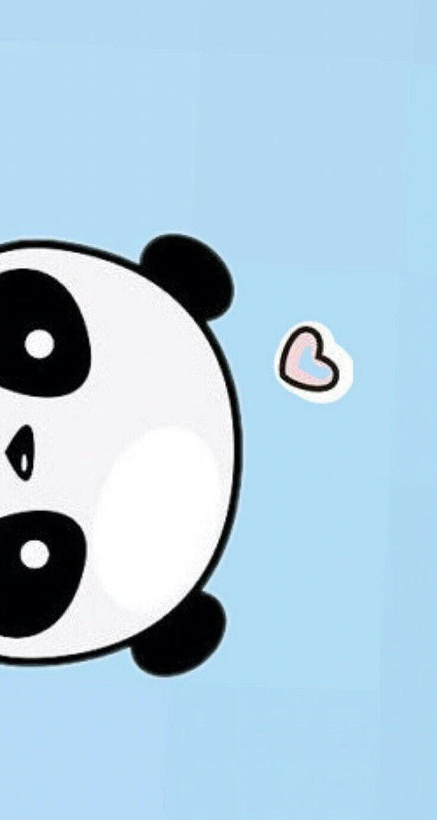 Cute Cartoon Panda Face with Floating Heart on Soft Blue Background HD phone wallpaper