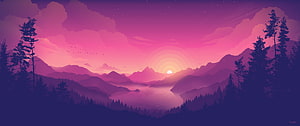 Purple Mountain Lake Sunset Digital Art Wallpaper HD wallpaper