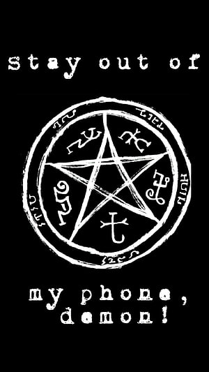 Stay Out Of My Phone Demon Pentagram Circle Black And White Horror Quote Graphic HD phone wallpaper