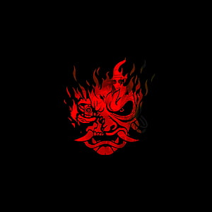 Cyberpunk 2077 Samurai Mask with Fiery Red Flames on Black Background HD phone wallpaper