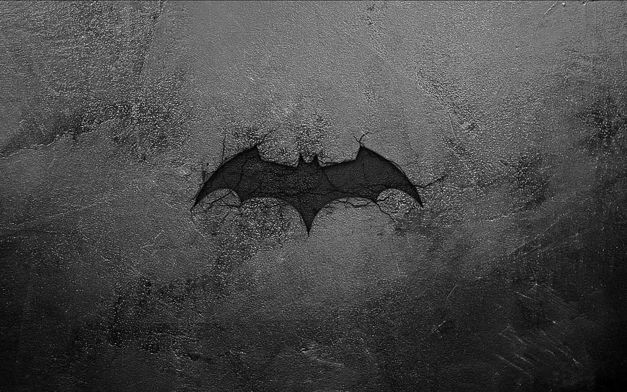 Grunge Batman Logo on Cracked Concrete Wall, Dark Monochrome Texture, Batman Logo, Batman Logo PC HD wallpaper