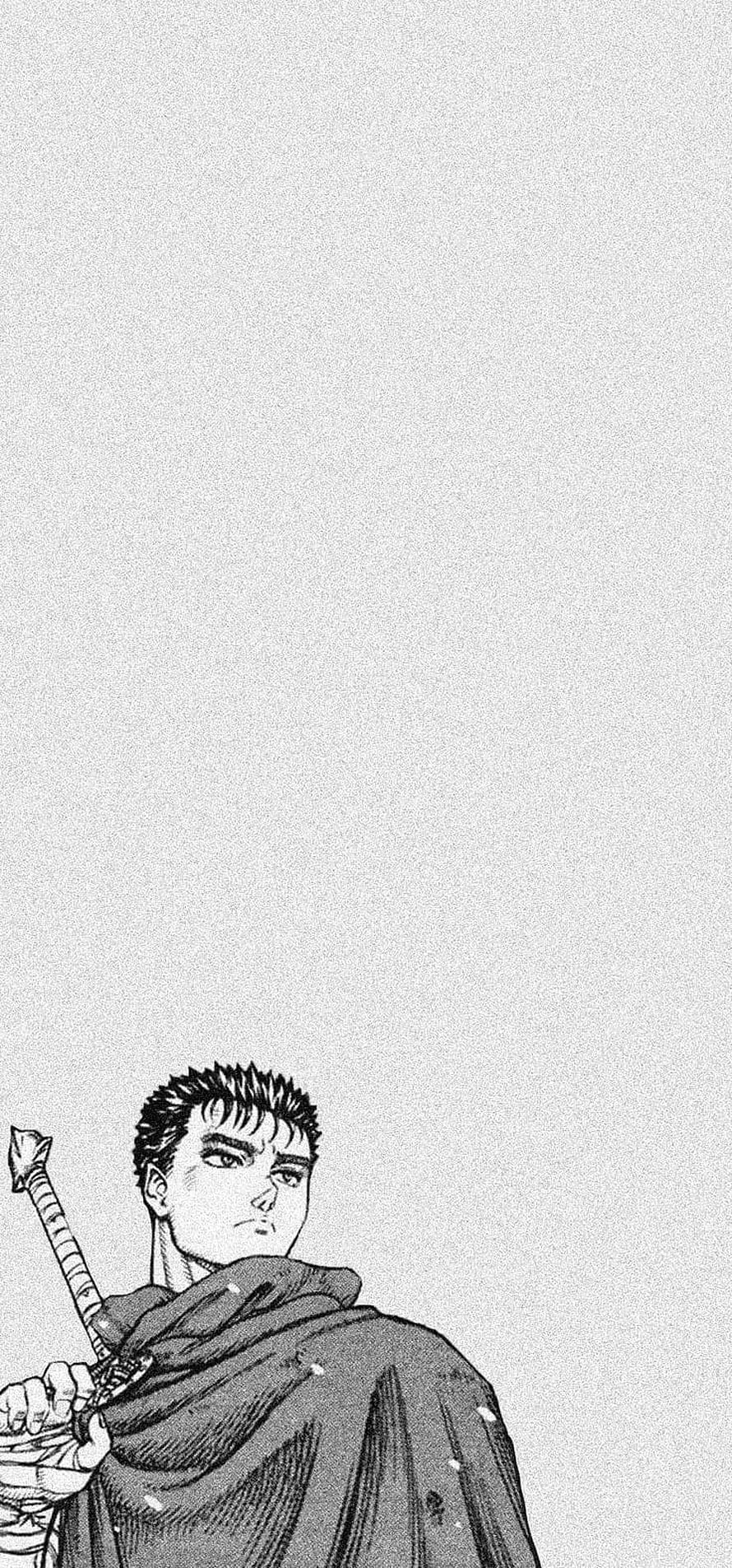 Guts from Berserk manga holding sword in black and white ink illustration HD phone wallpaper