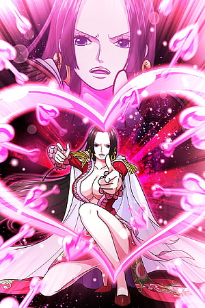 Boa Hancock One Piece Anime Character Pointing with Pink Heart Arrows and Magical Aura HD phone wallpaper
