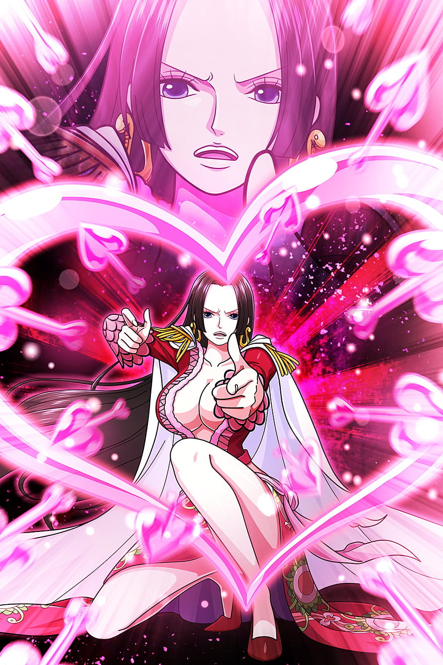 Boa Hancock One Piece Anime Character Pointing with Pink Heart Arrows and Magical Aura HD phone wallpaper