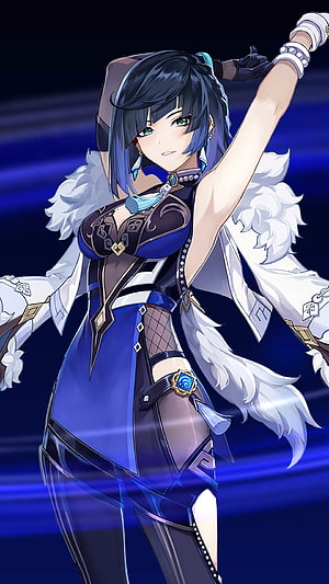Yelan Genshin Impact Anime Character Wallpaper Blue Outfit HD phone wallpaper