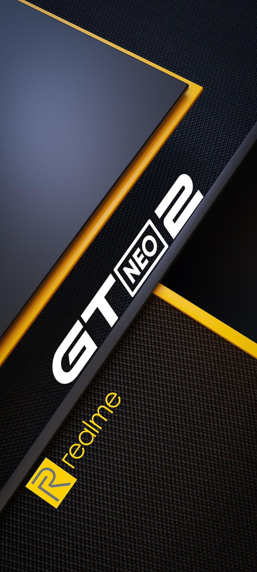 Realme GT Neo 2 smartphone with bold yellow accents on dark textured background HD phone wallpaper