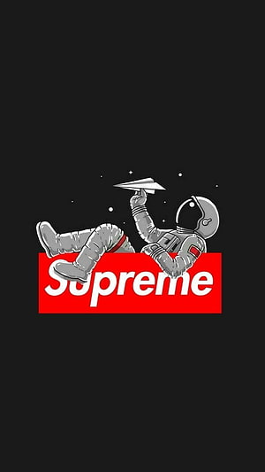 Supreme Astronaut Throwing Paper Plane on Black Background HD phone wallpaper