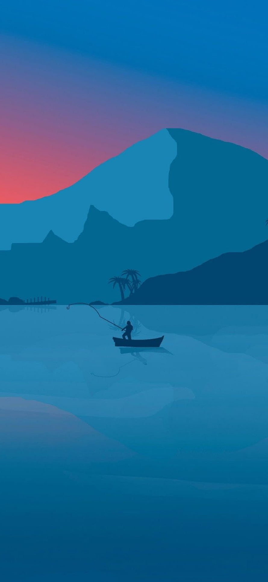 Minimalist Vector Art of a Fisherman in a Boat at Sunset with Mountains, Minimal Google Pixel Archives, Minimal Pixel HD phone wallpaper