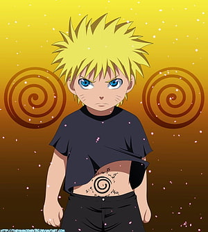 Young Uzumaki Naruto Anime Character with Spiral Markings and Golden Background HD phone wallpaper