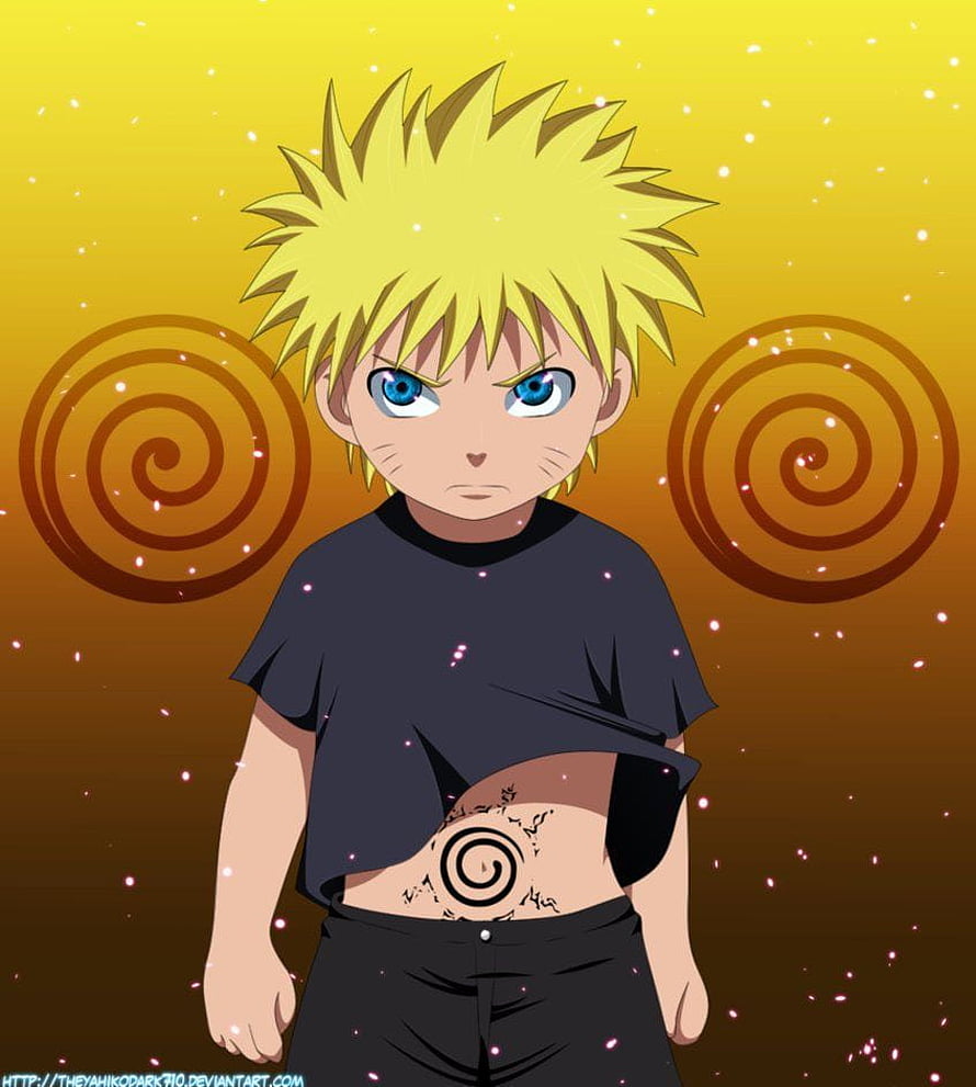 Young Uzumaki Naruto Anime Character with Spiral Markings and Golden Background HD phone wallpaper