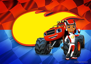Blaze and the Monster Machines Animated Character and Red Monster Truck Wallpaper HD wallpaper