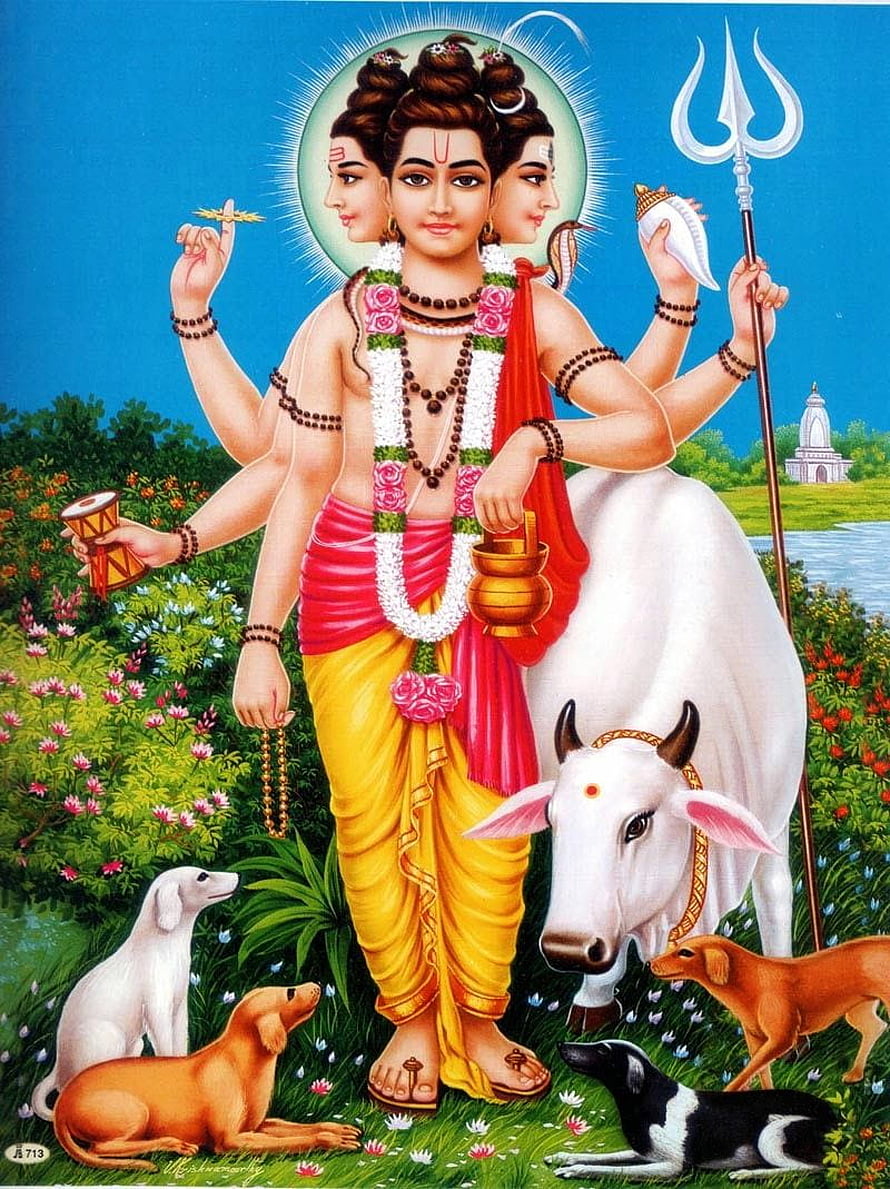 Lord Shiva with Nandi Bull and Dogs in a Lush Garden HD phone wallpaper