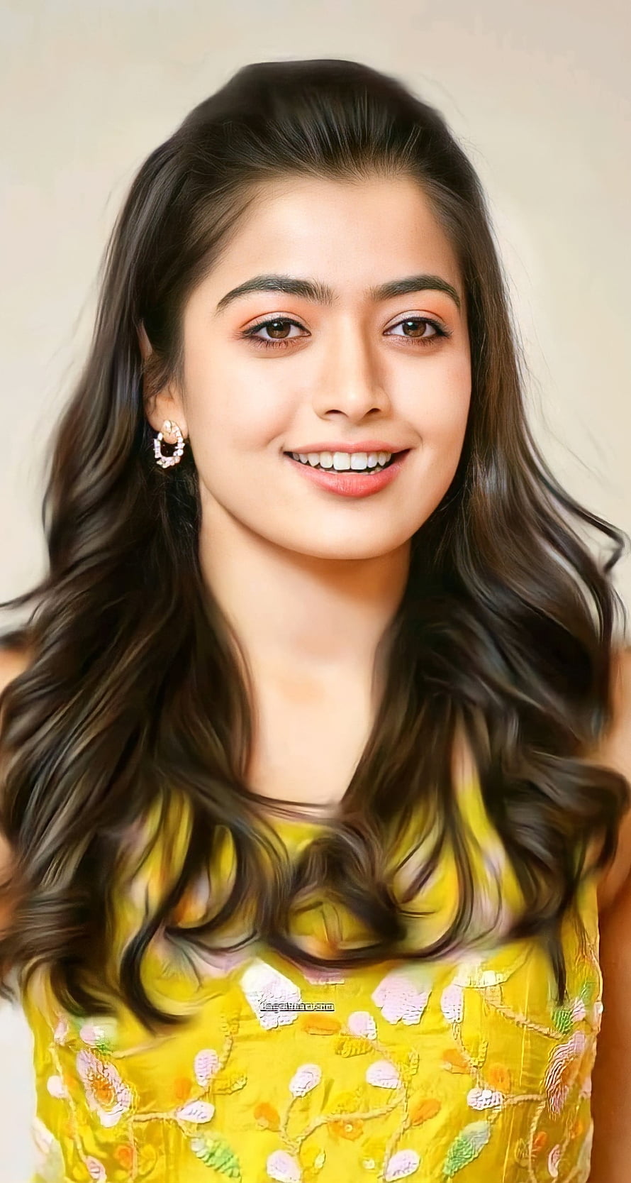Pooja Hegde in a Yellow Floral Dress Portrait HD phone wallpaper