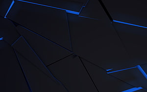 Abstract Dark Blue Geometric Shapes With Glowing Neon Edges HD wallpaper