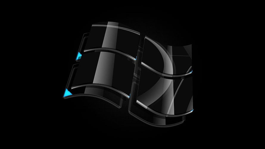 Glossy Black Windows 7 Logo with Blue Accents on Dark Background HD wallpaper