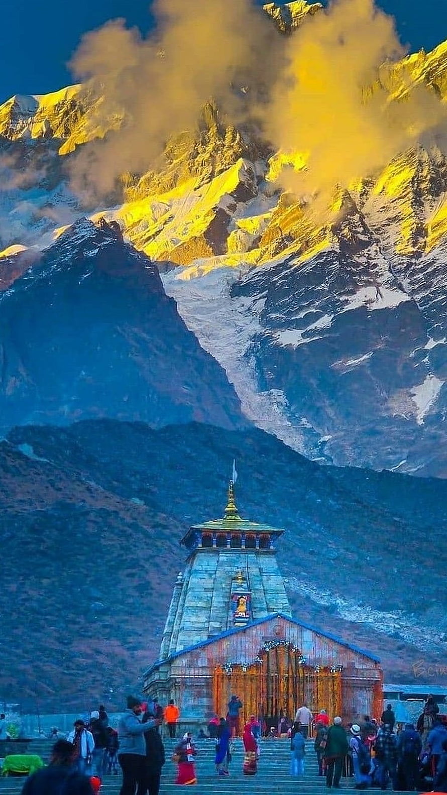 Golden Sunrise Over Kedarnath Temple With Snowy Himalayan Peaks HD phone wallpaper