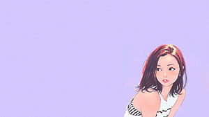 Pastel Anime Girl Portrait with Soft Lavender Background and Gentle Gaze HD wallpaper