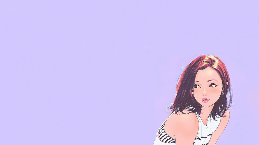 Pastel Anime Girl Portrait with Soft Lavender Background and Gentle Gaze HD wallpaper