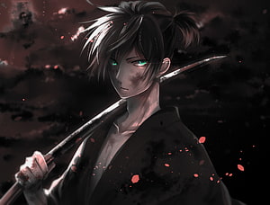 Yato from Noragami Wielding a Katana in a Dark Anime Illustration HD wallpaper
