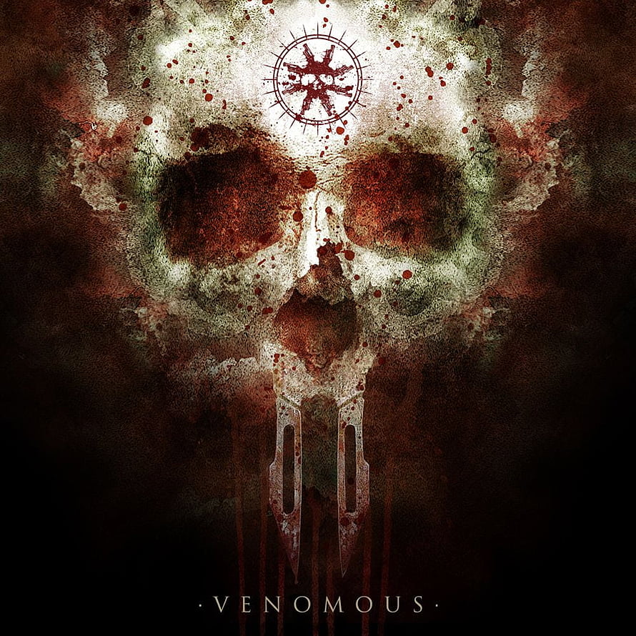 Venomous Skull Artwork with Blood Splatter and Dagger Teeth HD phone wallpaper