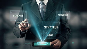 Businessman Interacting with Digital Strategy and Market Analytics Hologram, Management, Business Management HD wallpaper