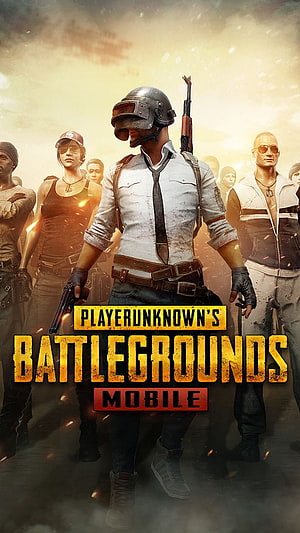 PUBG Mobile Key Art Featuring Central Soldier with Helmet and Pistol Amidst Group of Characters HD phone wallpaper