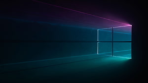 Windows 10 Dark Neon Window with Cyan and Magenta Glow in Minimalist 3D Space HD wallpaper