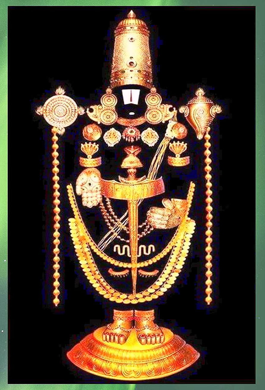 Ornate Gold Venkateswara Swamy Idol with Traditional Temple Jewelry and Sacred Adornments HD phone wallpaper