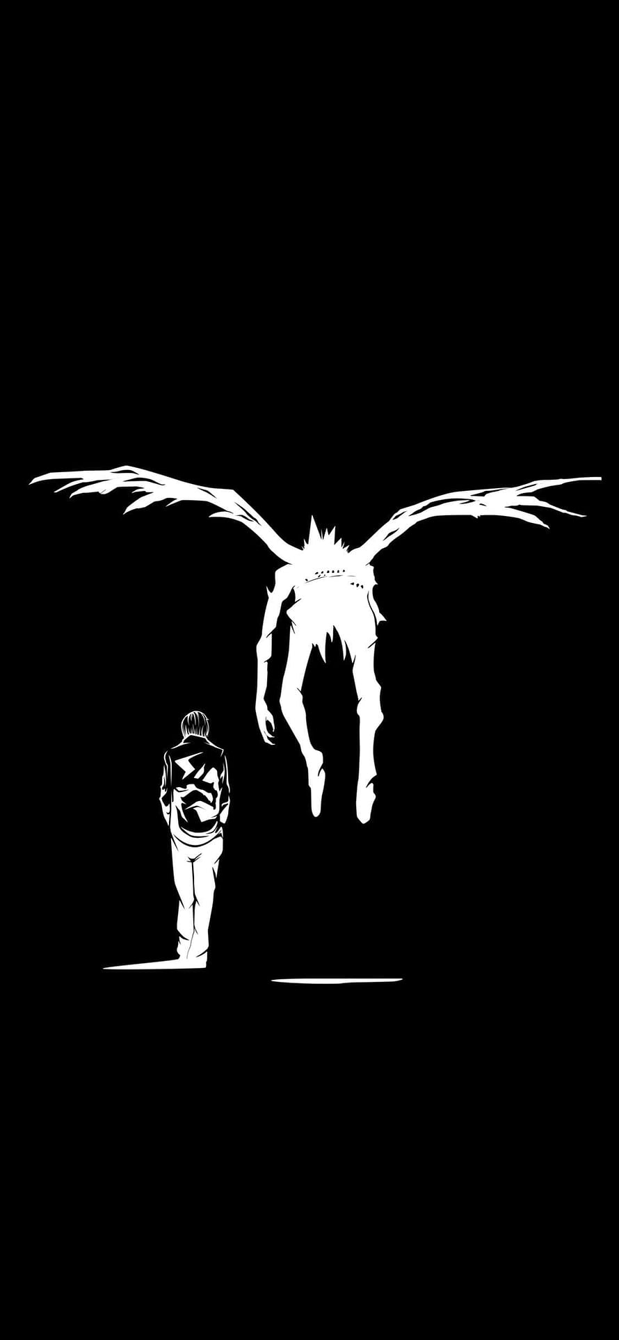 Death Note Minimalist Silhouette of Light Yagami and Ryuk on Black Background HD phone wallpaper