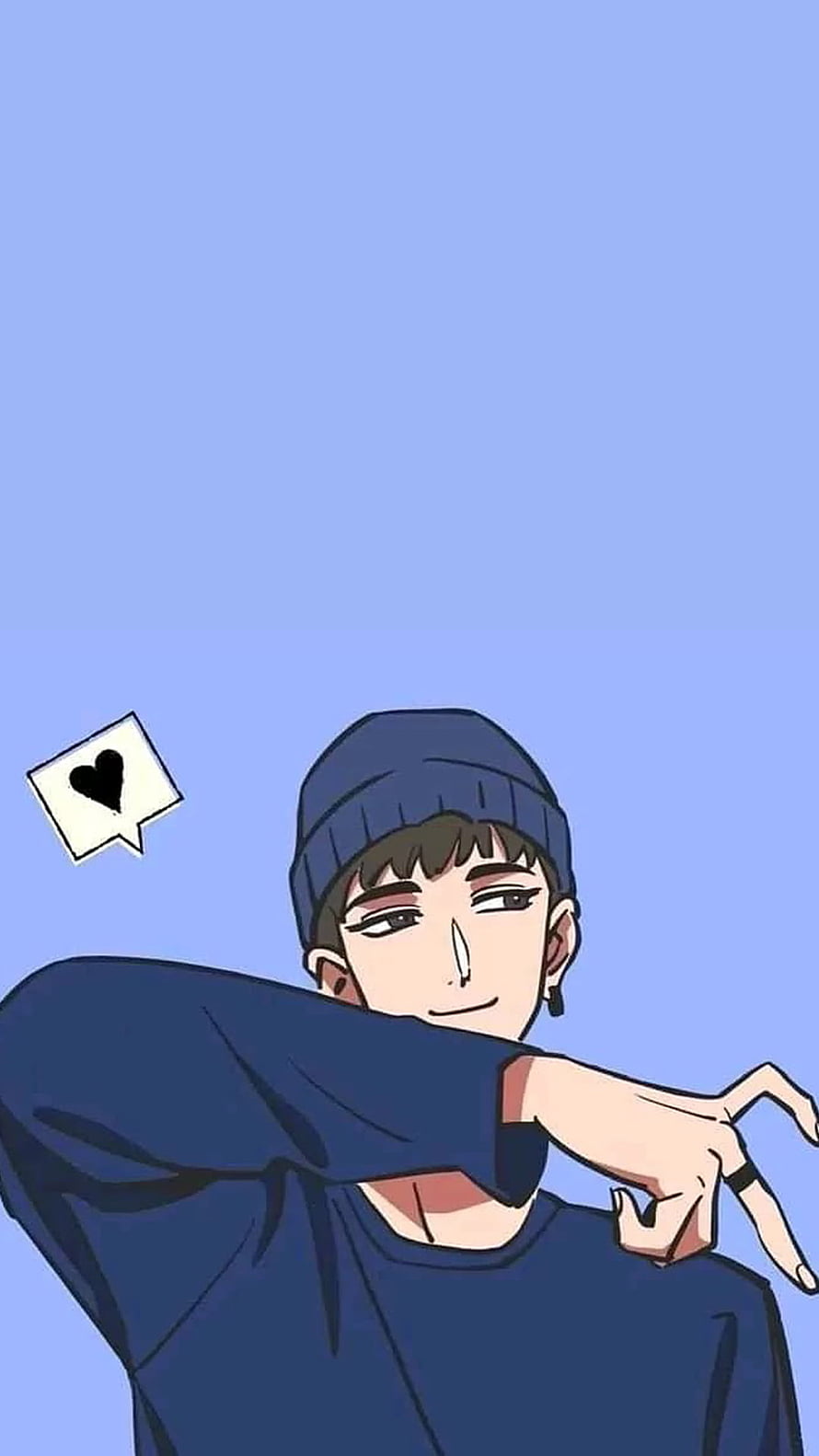 Cool Anime Boy In Blue Beanie And Sweater With Heart Speech Bubble HD phone wallpaper