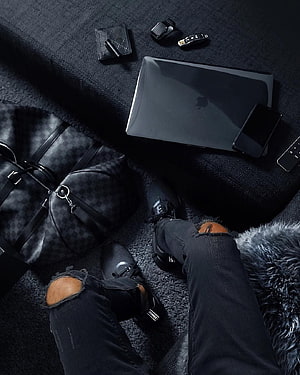 Monochrome Luxury Lifestyle Flat Lay With Apple Laptop, Smartphone, and Designer Accessories HD phone wallpaper