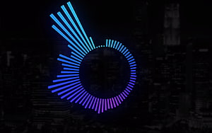 Neon Audio Visualizer Ring with Blue and Purple Gradient on Dark Circuit Background HD wallpaper