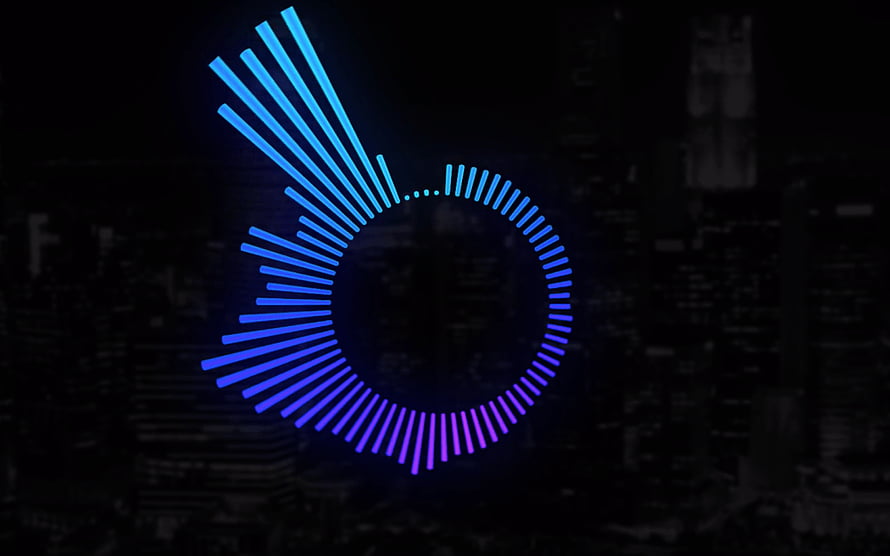 Neon Audio Visualizer Ring with Blue and Purple Gradient on Dark Circuit Background HD wallpaper