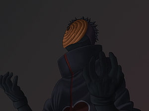 Tobi wearing the Akatsuki cloak and spiral mask in a dark anime style HD wallpaper
