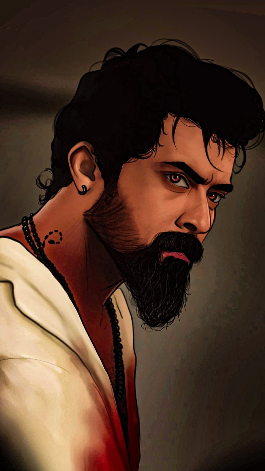 Portrait of a man with a beard and neck tattoo wearing a white shirt, Suriya, nose, vikram, rolex HD phone wallpaper